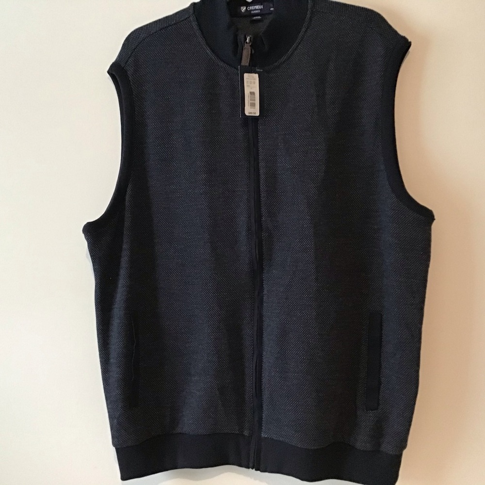 Cremieux NWT $89.50 Sweater Vest  XL Zip Front Dark Navy Pockets